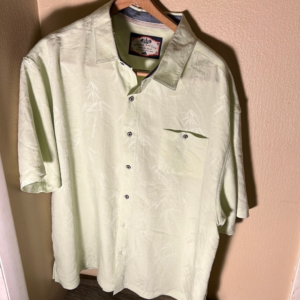 Bahama Bay Club Mens SS Buttoned Palm Leaf Shirt Color Green Size XXL